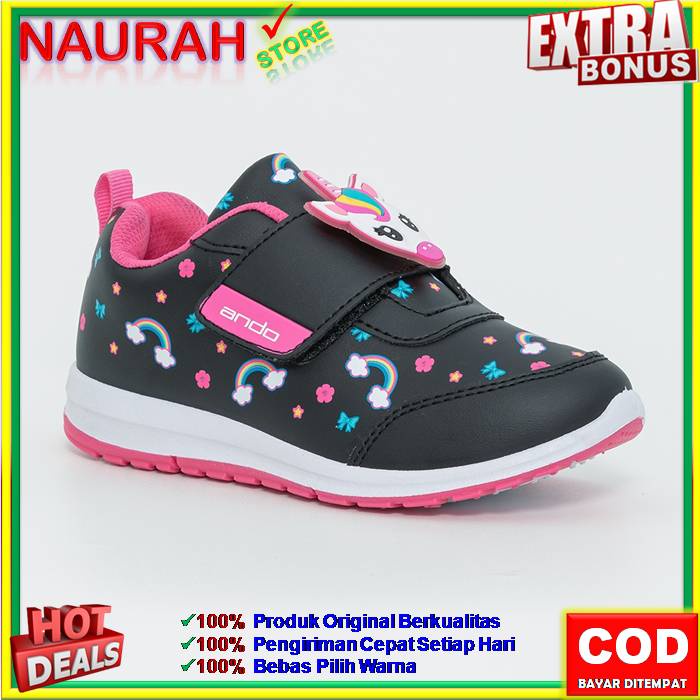 SEPATU ANAK ANDO ELINA 100% ORIGINAL SNEAKERS ANAK KARAKTER KUDA UNICORN MODEL PEREKAT VELCRO AWET SOL ANTI SLIP