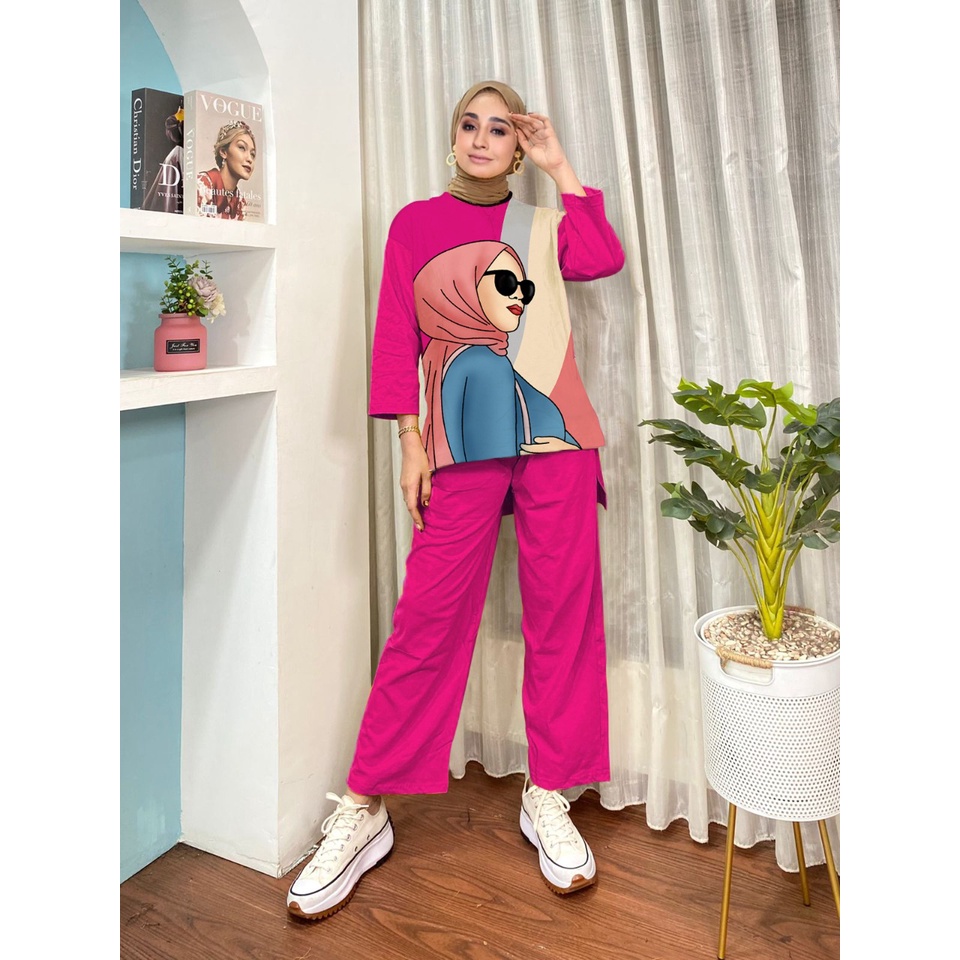 SETELAN KAOS TUNIK OVERSIZE BAHAN CRINKLE/SETELAN MOTIF WANITA CRINKLE