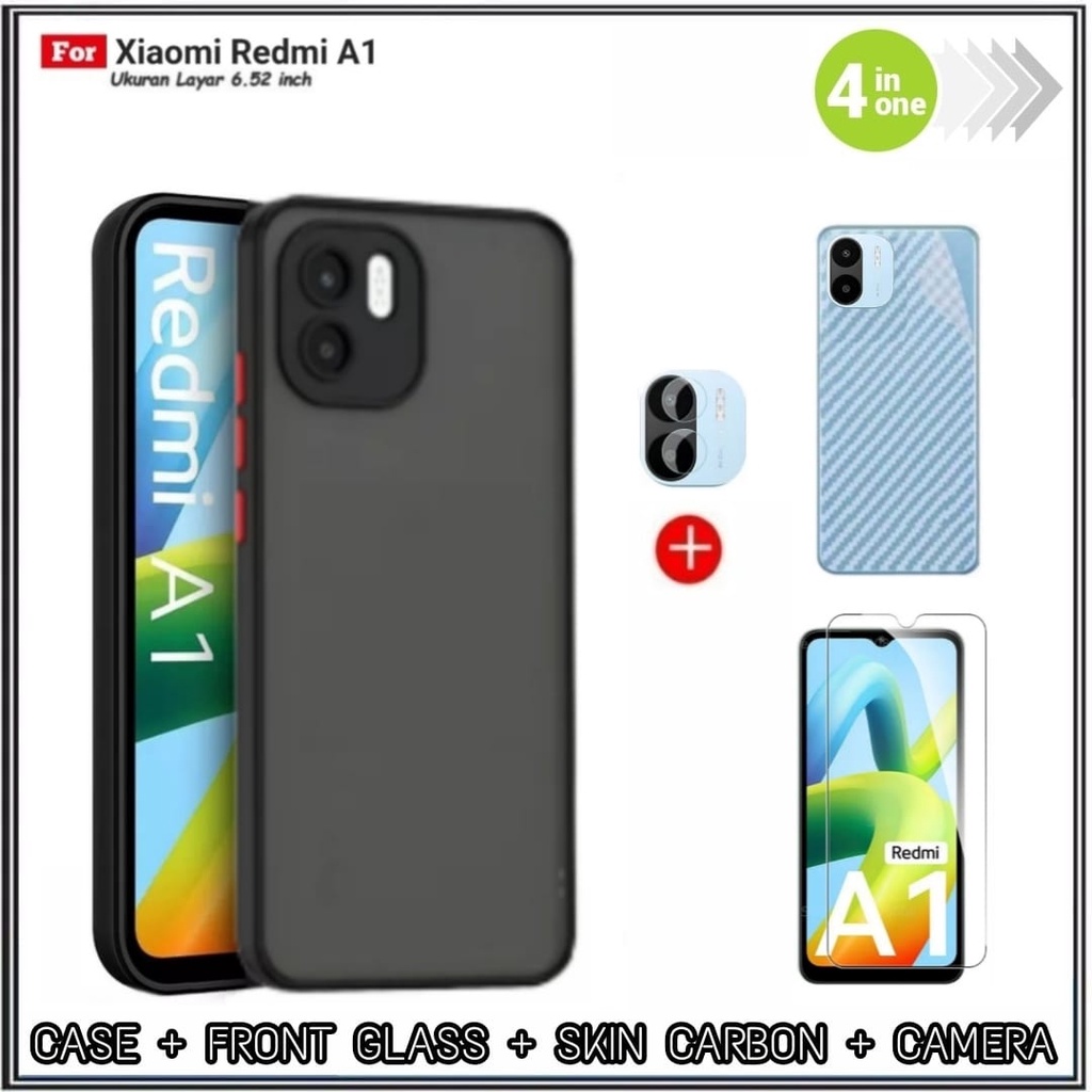 PAKET 4IN1 Case Xiaomi Redmi A1 4G 2022 Hard Soft MY CHOICE AERO DOVE MATTE Shockprooft Casing Slim Cover Dan Tempered Glass + Garskin &amp; Camera DI ROMAN ACC