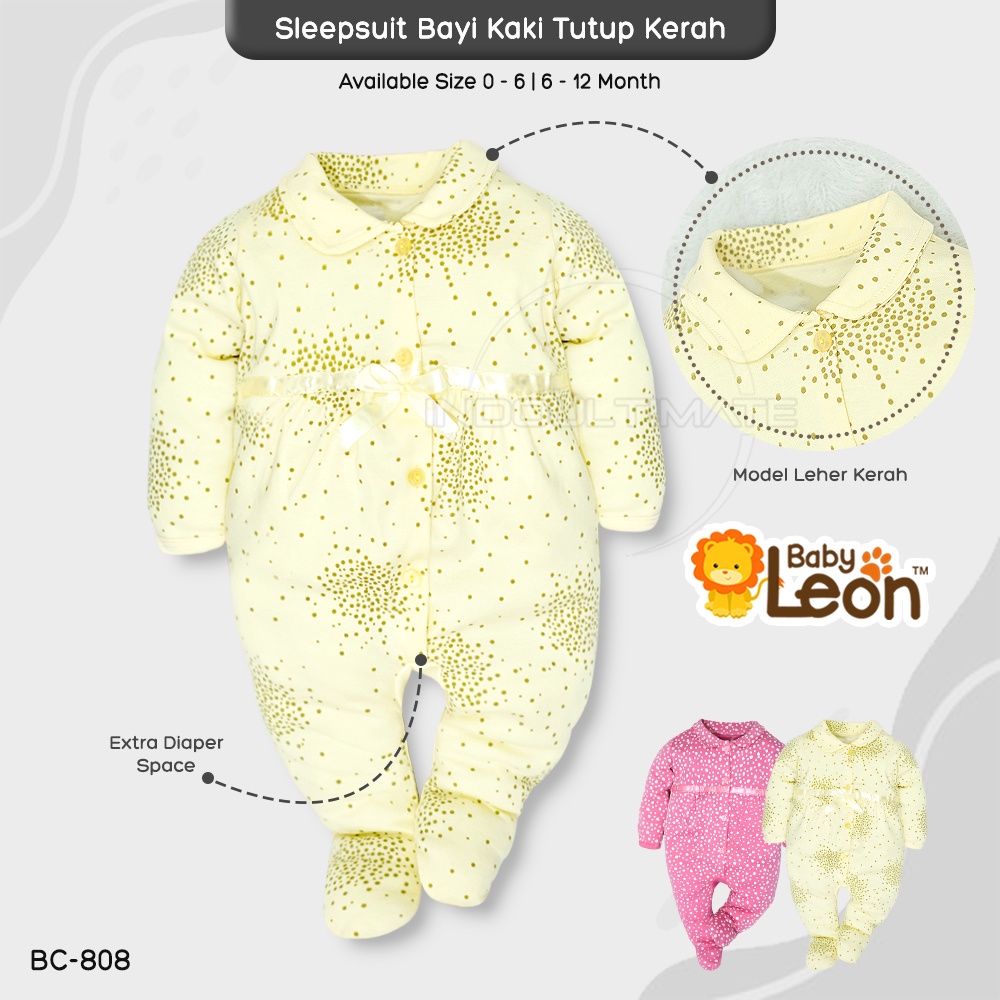 BABY LEON Jumpsuit Bayi Kaki Tutup Lengan Panjang Jumper Bayi Renda Kerut Jumper Bayi Perempuan Newborn BC-808 BC-806 BC-807 Baju Bayi Perempuan Baby Sleepsuit Baju Tidur Bayi Jumpsuit Panjang Kaki Tutup Pakaian Bayi