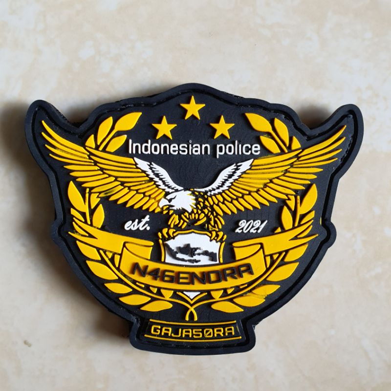 patch rubber logo indonesian police nagendra gajasora / polisi / polri / tempelan emblem karet velcro