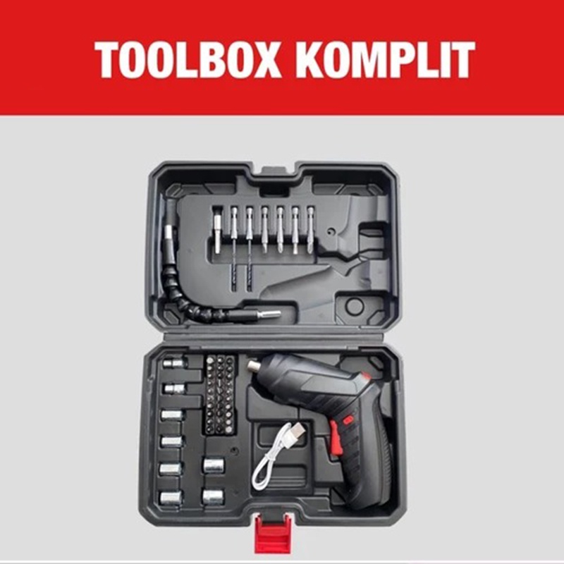 Cordless Screwdriver 47 Pcs Obeng Set Bor Tanpa Kabel