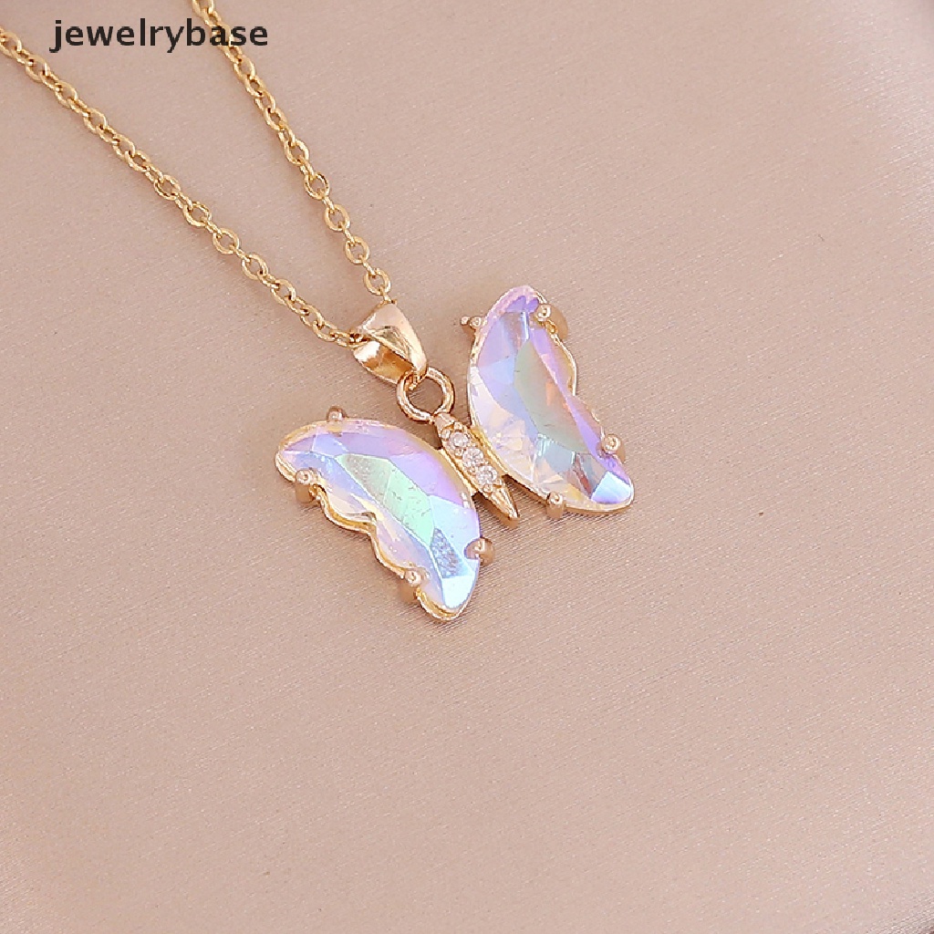 Kalung Desain Butterfly Warna Gradasi Bahan Stainless Steel Untuk Wanita