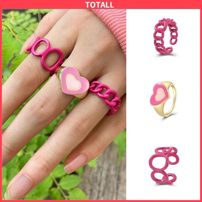 COD 3PCS Heart Geometry Rings Cincin Geometri Jantung Cincin Mode Menetes Minyak yang Dapat Disesuaikan untuk Aksesoris Perhiasan Wanita-Totall