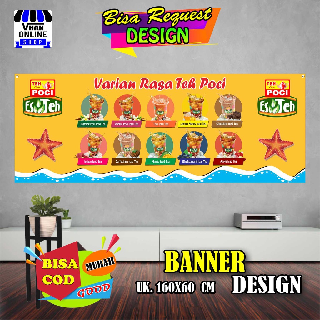 Spanduk Banner MMT Teh Poci, Varian Rasa Teh Poci, MInuman VIral Keren, Bagus