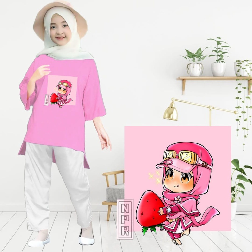 Tunik Anak Hijab Strawberry SIze S,M,L / Atasan Anak Perempuan