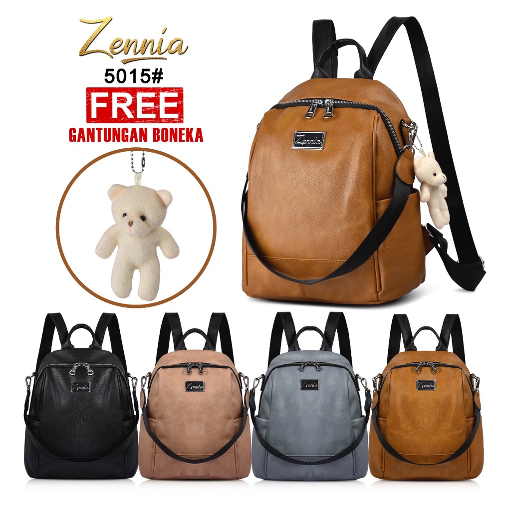 Tas Fashion Ransel Wanita Kulit Zennia 5015 Tas Korea Punggung Anak Remaja Ransel Sekolah Kuliah Kerja Outdoor Trendy Fashion Free Boneka