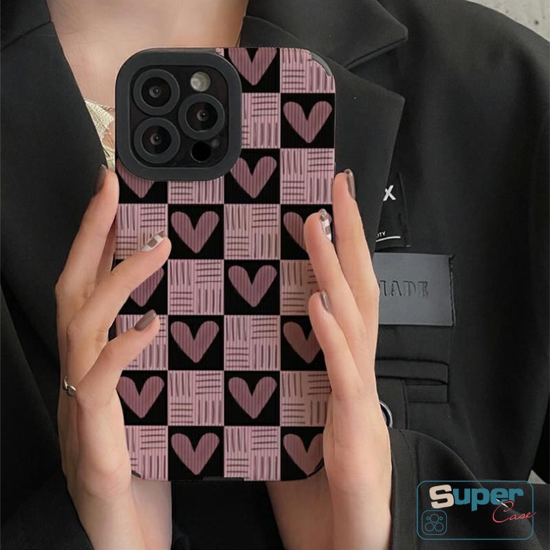 Soft Case Silikon Tekstur Kulit Hati Shockproof Untuk iPhone 7 8 Plus 11 14 13 12 Pro Max XR 7Plus X XS Max