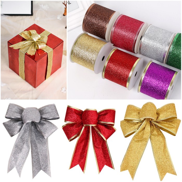

Pita Kado Natal Full Gliter Murah Pita Rol Merah Pita Kawat Christmas -5000