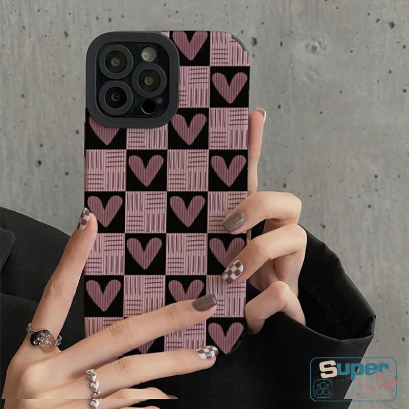 Soft Case Silikon Tekstur Kulit Hati Shockproof Untuk iPhone 7 8 Plus 11 14 13 12 Pro Max XR 7Plus X XS Max