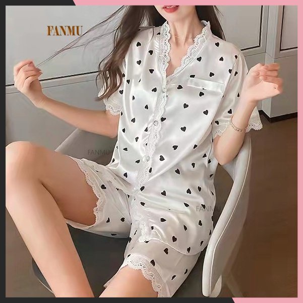 [COD] setelan piyama wanita daster kekinian/baju tidur wanita satin premium/baju tidur korea/piyama pendek wanita/baju tidur celana pendek wanita