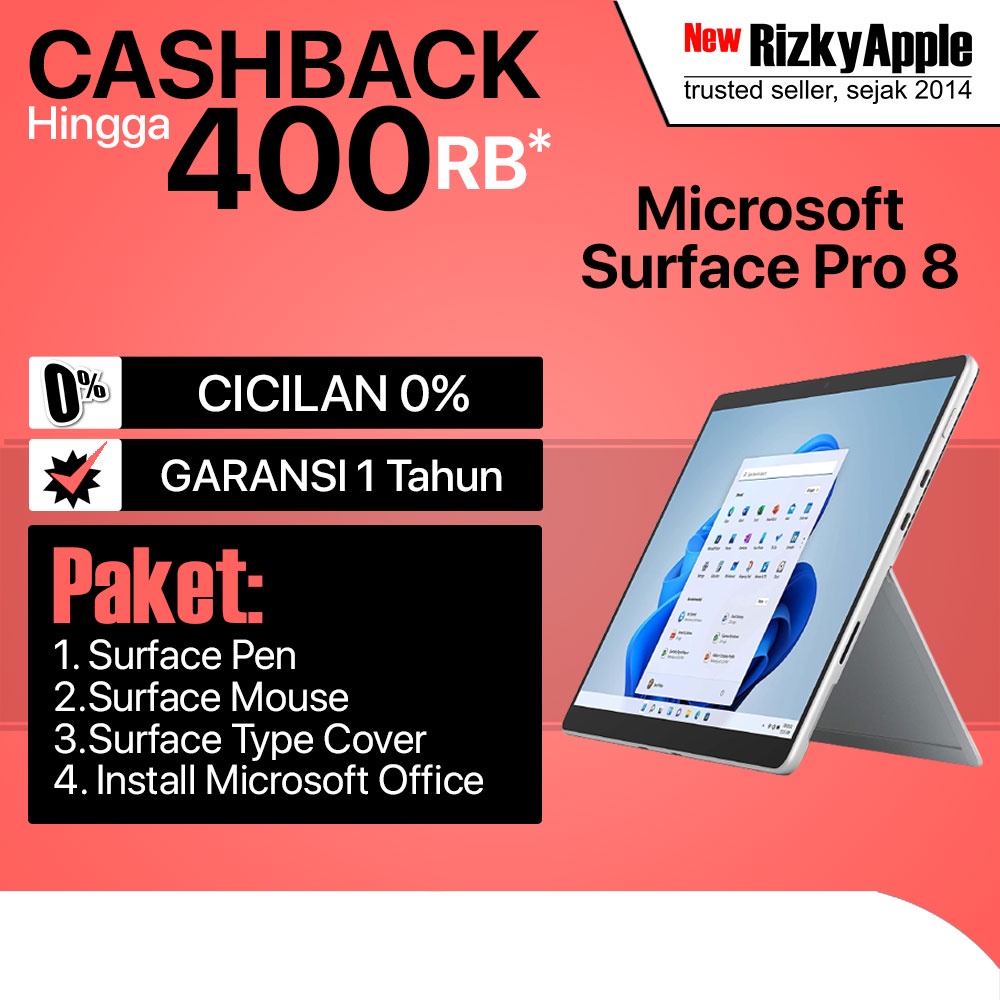 Microsoft Surface Pro 8 Core i7 Ram 16GB SSD 512GB Platinum Graphite Original Garansi Resmi Support 
