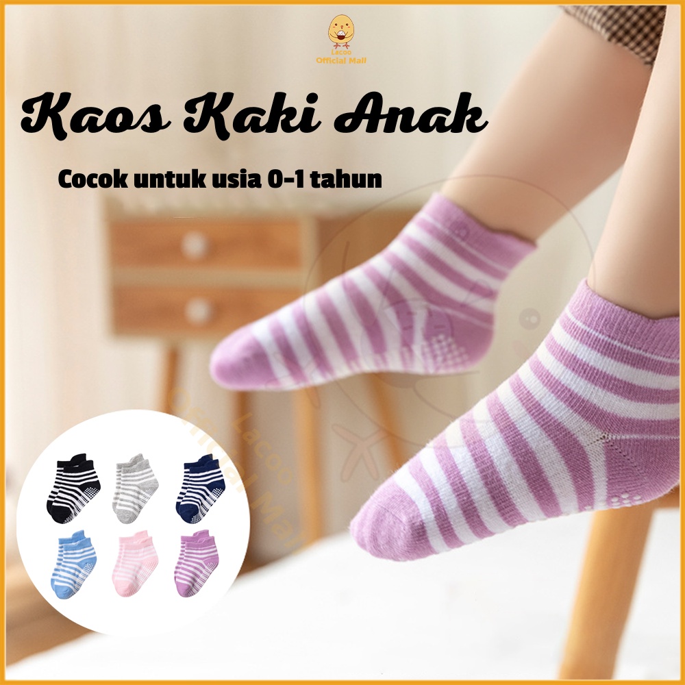 Lacoo Kaos kaki bayi anti slip pendek Kaos kaki anak perempuan laki laki polos Kaus kaki bayi anak import