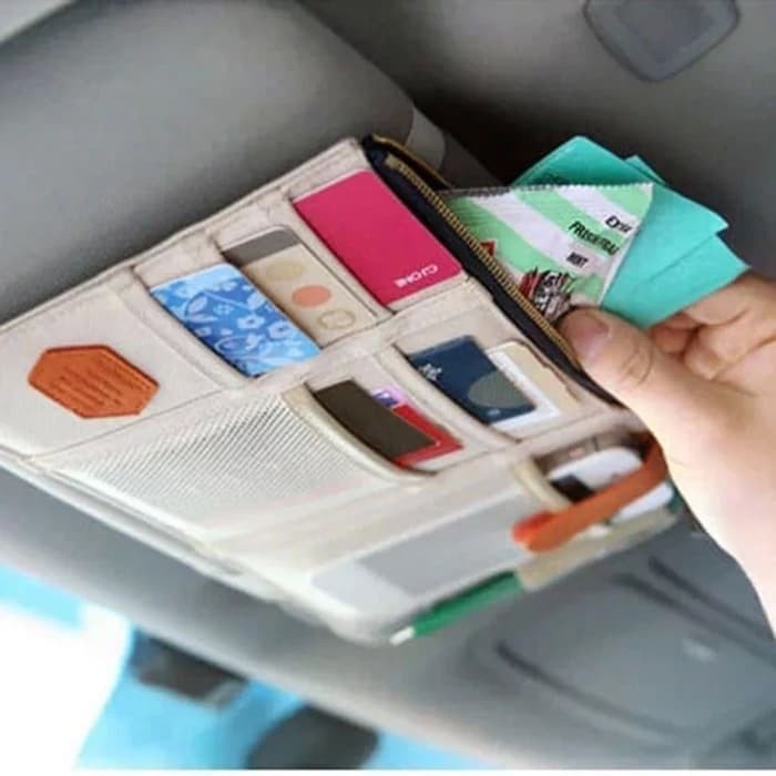 Sunvisor Car Organizer Tempat Kartu Emoney Tissue Pen Mobil Sun Visor