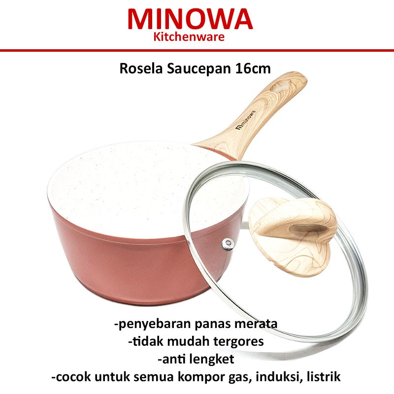 Minowa Sauce Pan Marble Anti Lengket 2 Liter 16cm | Panci Susu Keramik