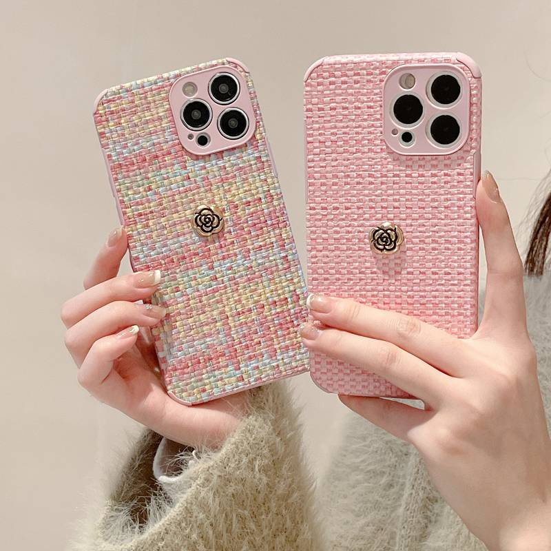 Soft Case Motif Bunga camellia Bahan Kain Metal Untuk IPhone 7 8 Plus 7 + 8 + XR XS Max 11 12 13 Pro Max 14 Plus 14 Pro Max