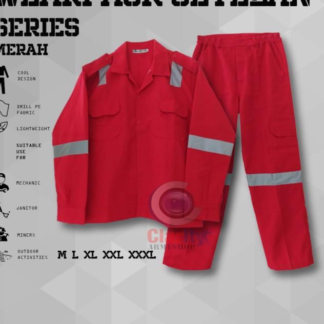 Wearpack Safety Setelan Scotchlite/Wearpack Potongan/Werpak Skotlet - Merah, L