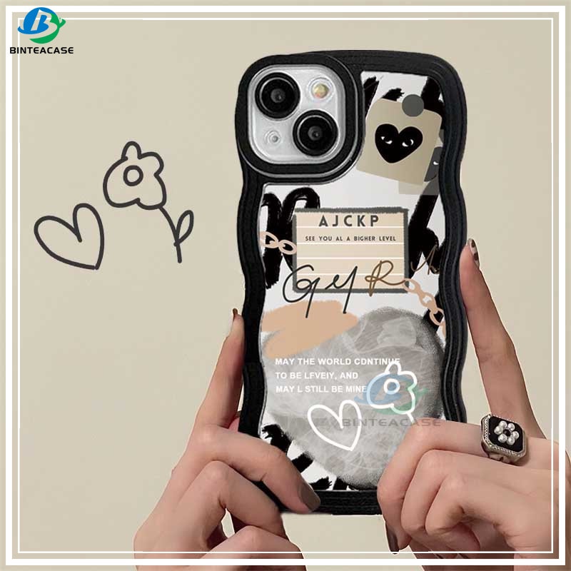 Oppo A17 A57 2022 A15 A16 A16K A54 A53 A12 A5S A7 A3S A11k A31 A52 A74 A95 A92 A94 A93 A37 F9 A1K A76 Doodle Hati Tepi Melengkung Casing Handphone TPU Binteacase