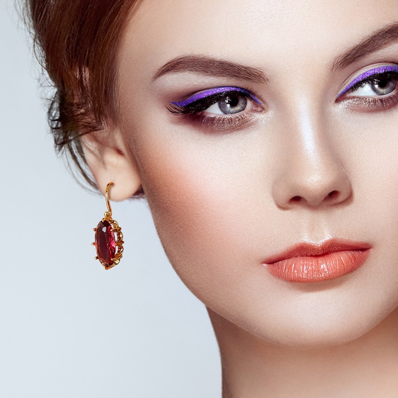 Fancyqube Anting Juntai Bentuk Oval Kubik Zirkonia Warna Emas Untuk Wanita