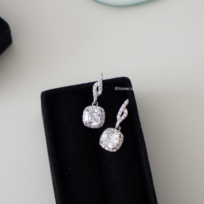 LYSTIA | Wedding Collection - Zirconia Cushion Dangle Stud Bridal Earrings - Anting Wanita