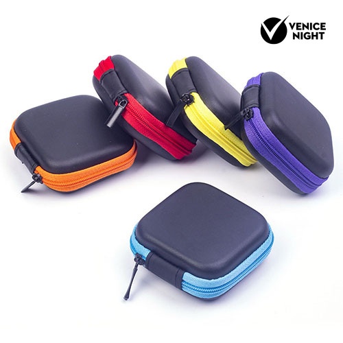 (VNEP) (Berkabel) Saku Persegi Hard Case Storage Bag untuk Headphone Earphone Earbud TF SD Card