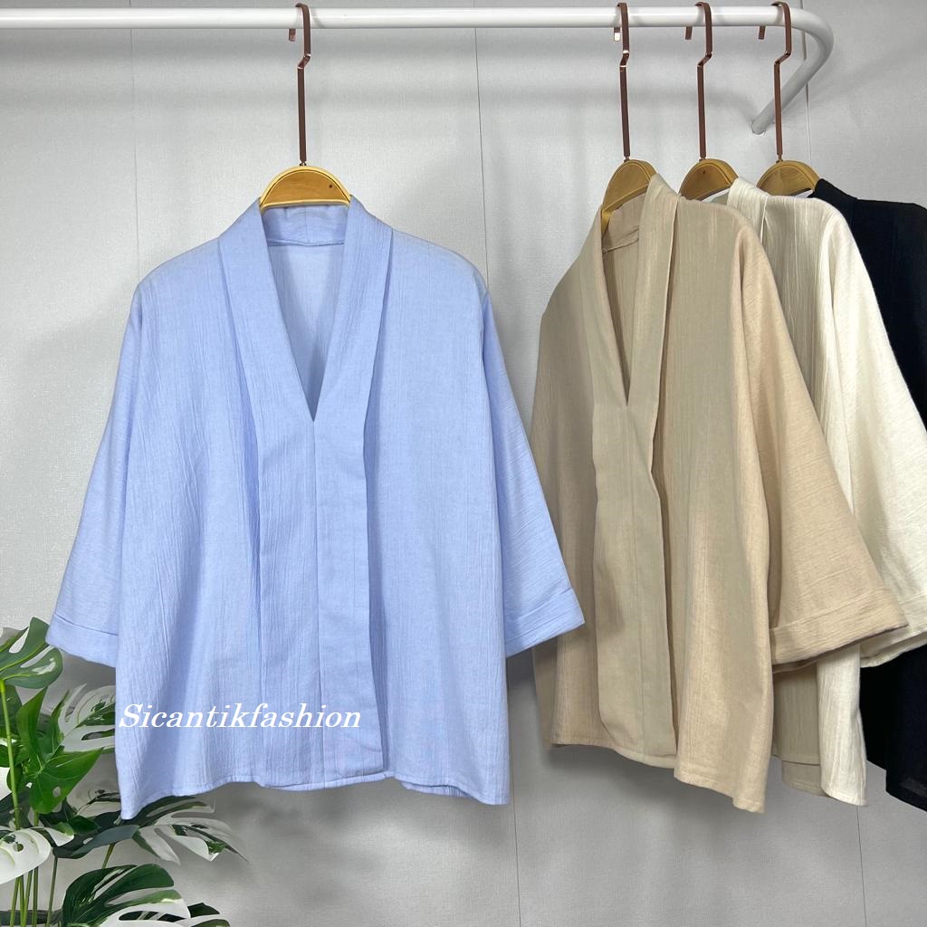 Blouse Wanita Gaya Korea / Kemeja Linen Crinkle Premium Bahan Adem dan Lembut