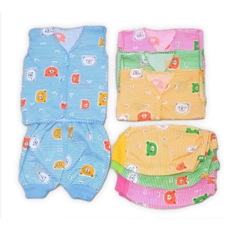 6 PC SETELAN BAJU KUTUNG BAYI MOTIF SABLON SIZE 0-6 BULAN Setelan Yukensi Bintik Boneka Tempel Polkadot Putih Pola walang salur