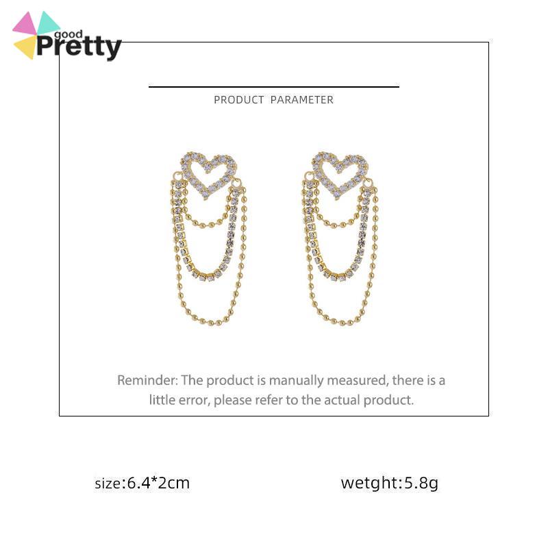 Anting rumbai Korea Rhinestone Berbentuk Hati Earrings Anting Tindik Perhiasan Wanita Fashion Murah Hadiah Perhiasan - PD