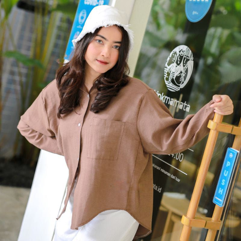 Kemeja linen Oversize Shirt polos lengang panjang/kemeja linen Oversize