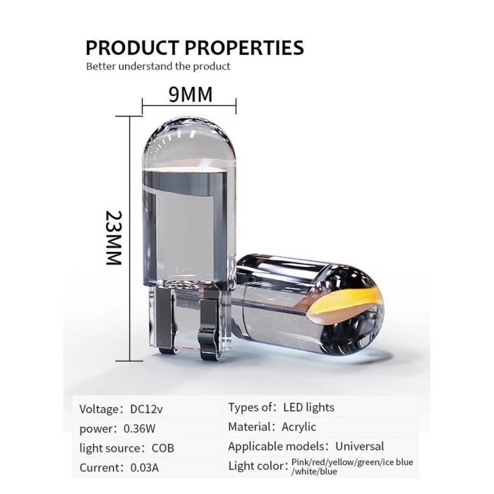Lampu Resin Kaca Kabin Parkir Sein Mundur Motor T10 W5W 12v COB LED - Kuning
