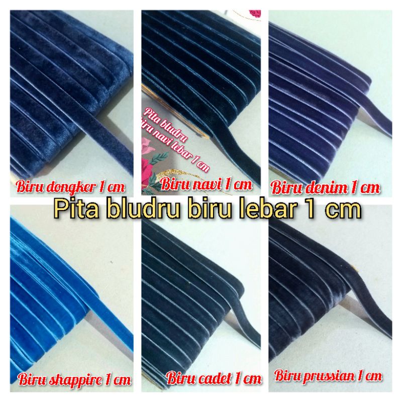 

per meter,pita bludru/velvet warna biru lebar 1 cm