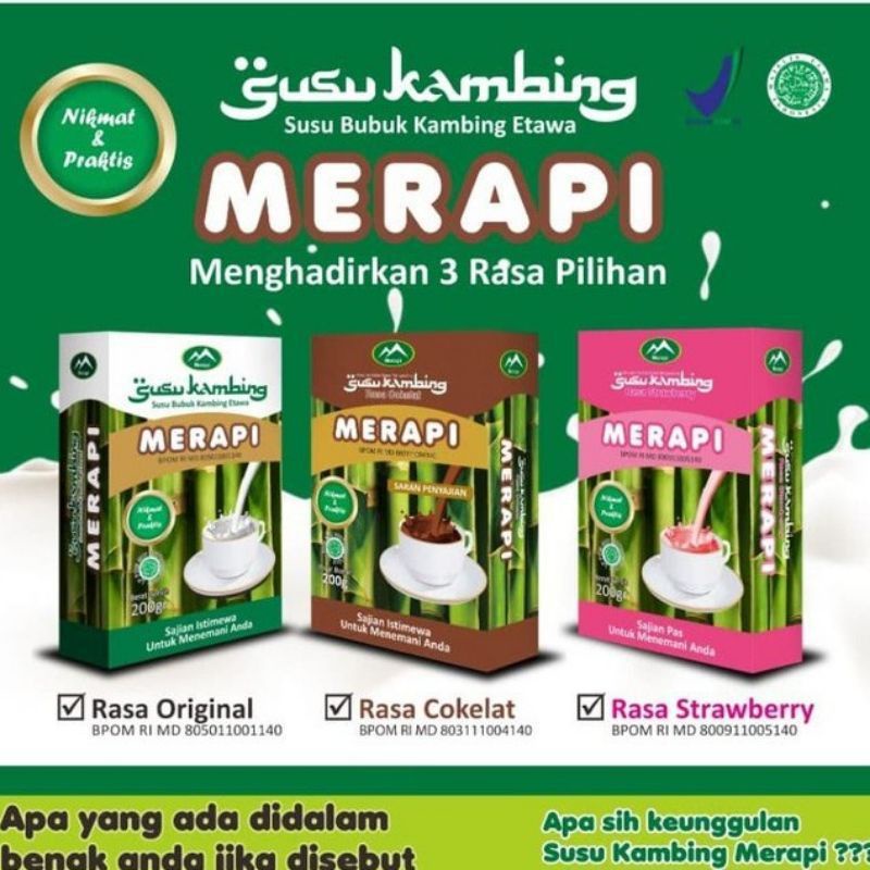 

Susu Kambing Etawa Merapi Rasa Original Cokelat & Strawbery