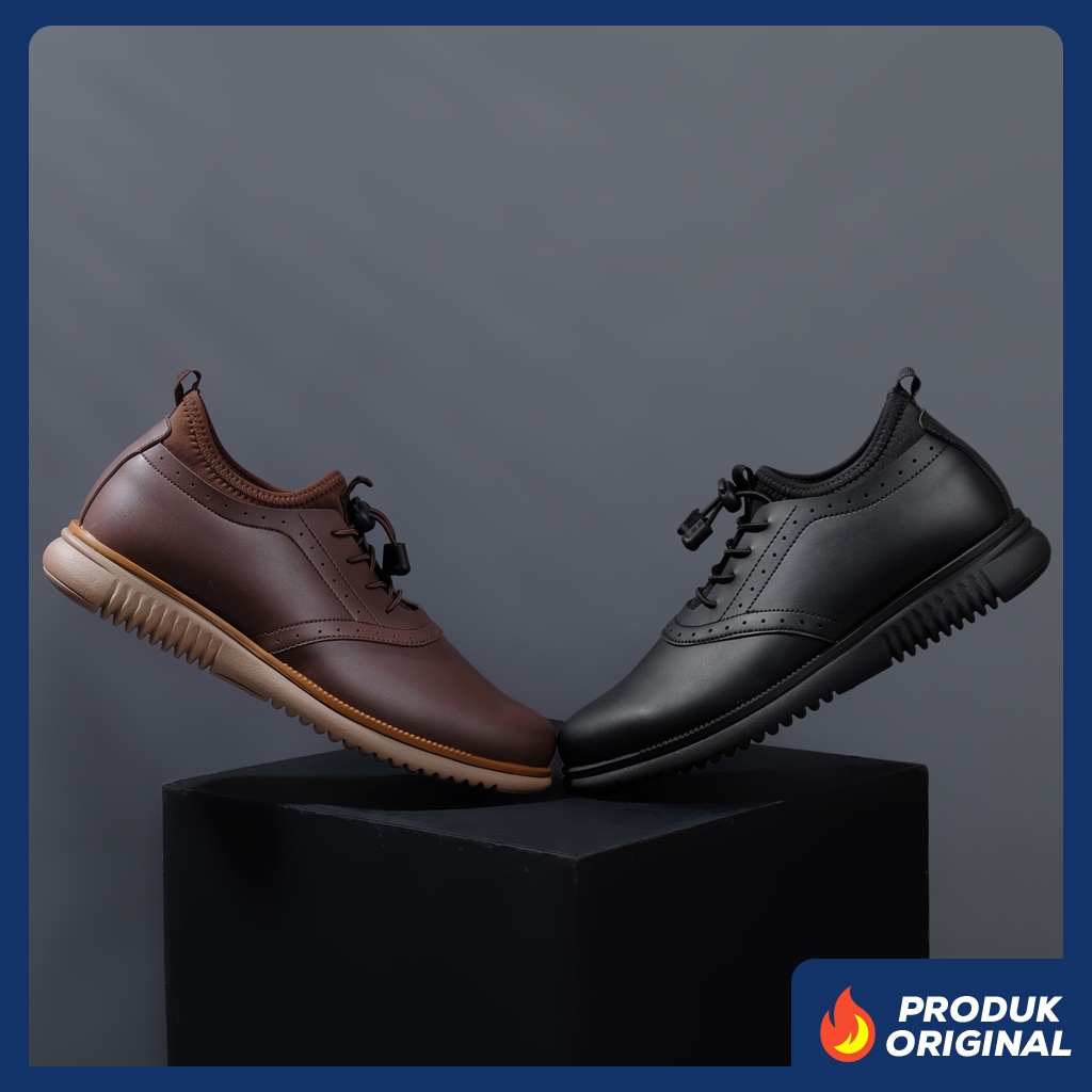 ORCA SERIES ORIGINAL x VOLVE PROJECT Sepatu Formal Pria Pantofel Kerja Kantor Dinas Resmi Guru Kantoran Pesta Undangan Kondangan Nikah Wisuda Kuliah Modern Casual Oxford Derby Semi Kulit Premium Footwear Full Black Hitam Dark Brown Coklat Keren Terbaru