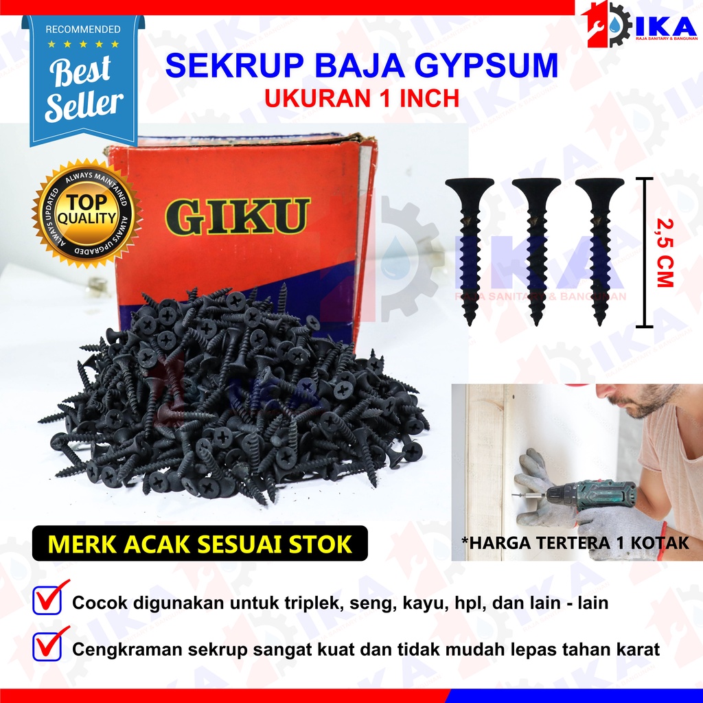[Harga per Kotak] Sekrup Gypsum Baja / Baut Skrup Kayu Drywall Screw Sekrup Gypsum Skrup Gipsum Kayu Drywall 1 11/4 11/2 2 Inch