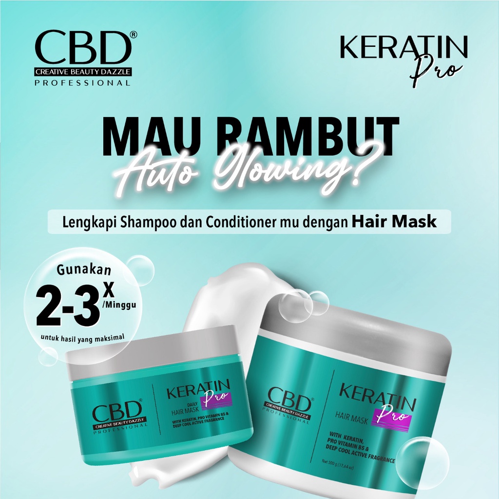 BPOM - CBD Professional Keratin Pro Hair Mask 250g&amp;500g | Keratin Pro Daily Hair Vitamin Spray 100ml | Shampoo 250g  | Conditioner 250g