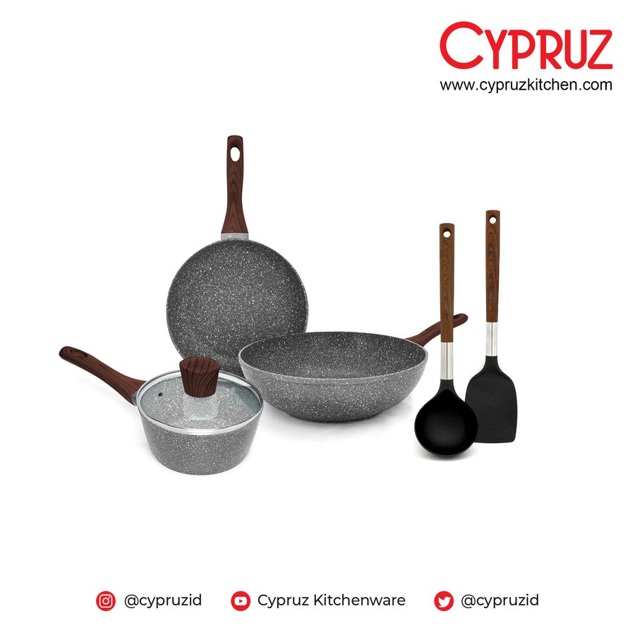 Cypruz PI-0900 Paket Marble Cookware / Grey Marble Convenience Set