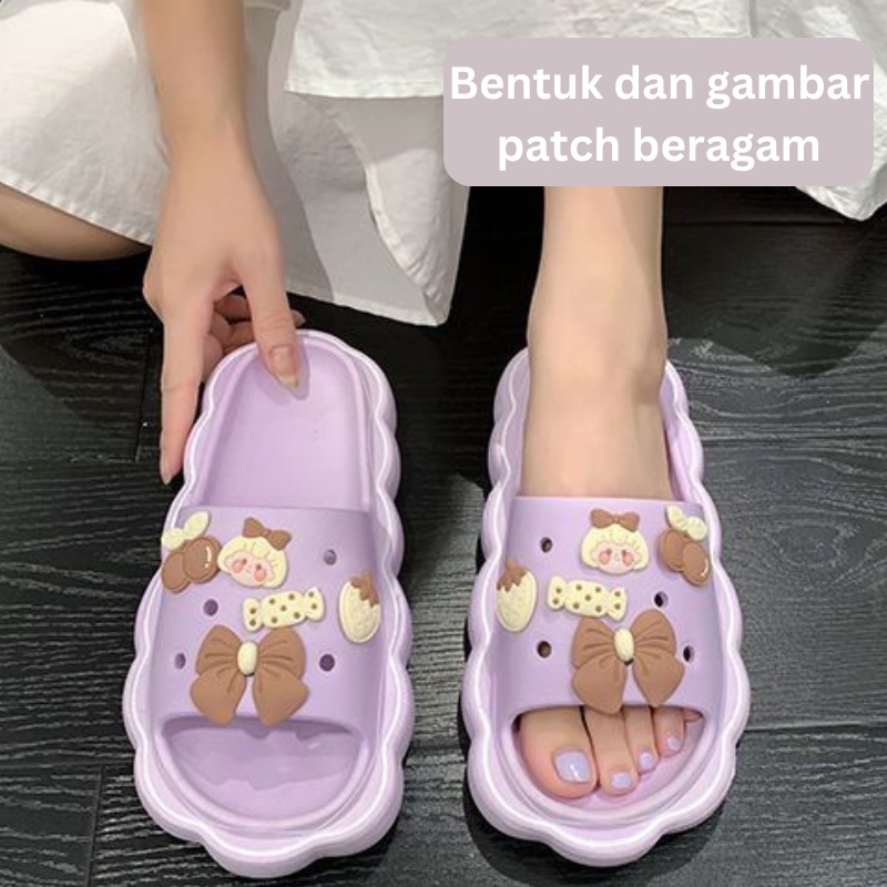 Mainland Sandal Karet Wanita Lucu Sandal Lubang Patch Korean Fashion HSN115