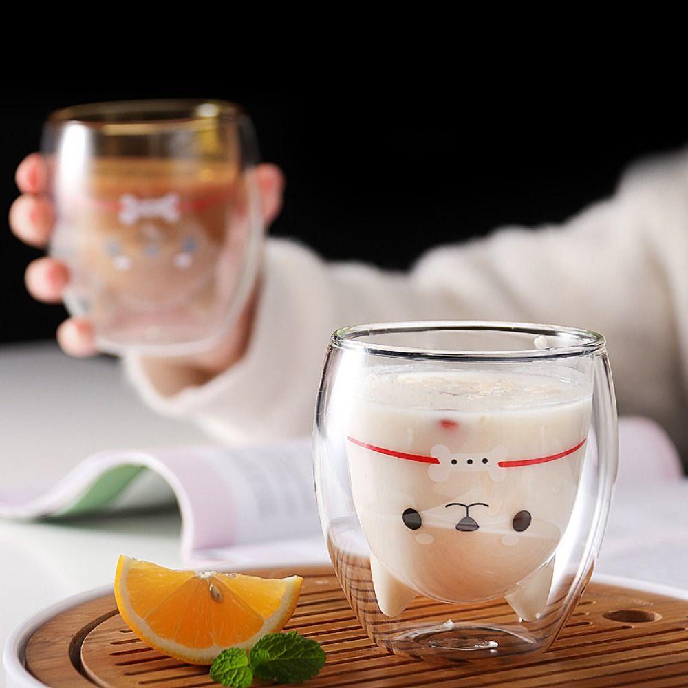 Top Animal Double-layer Glass Mug 250ml Cangkir Air Beruang Kucing