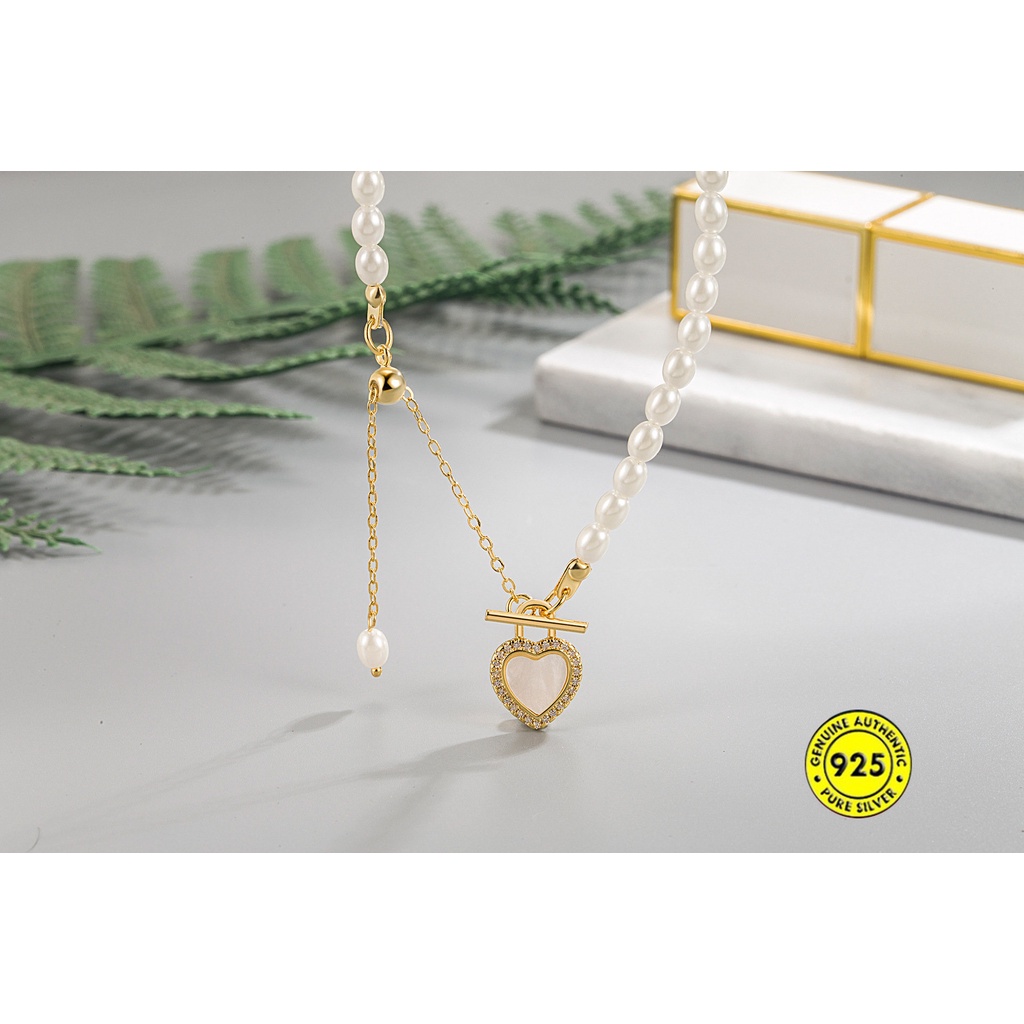 Kalung Rantai Dengan Liontin Hati + Mutiara Untuk Wanita U1398
