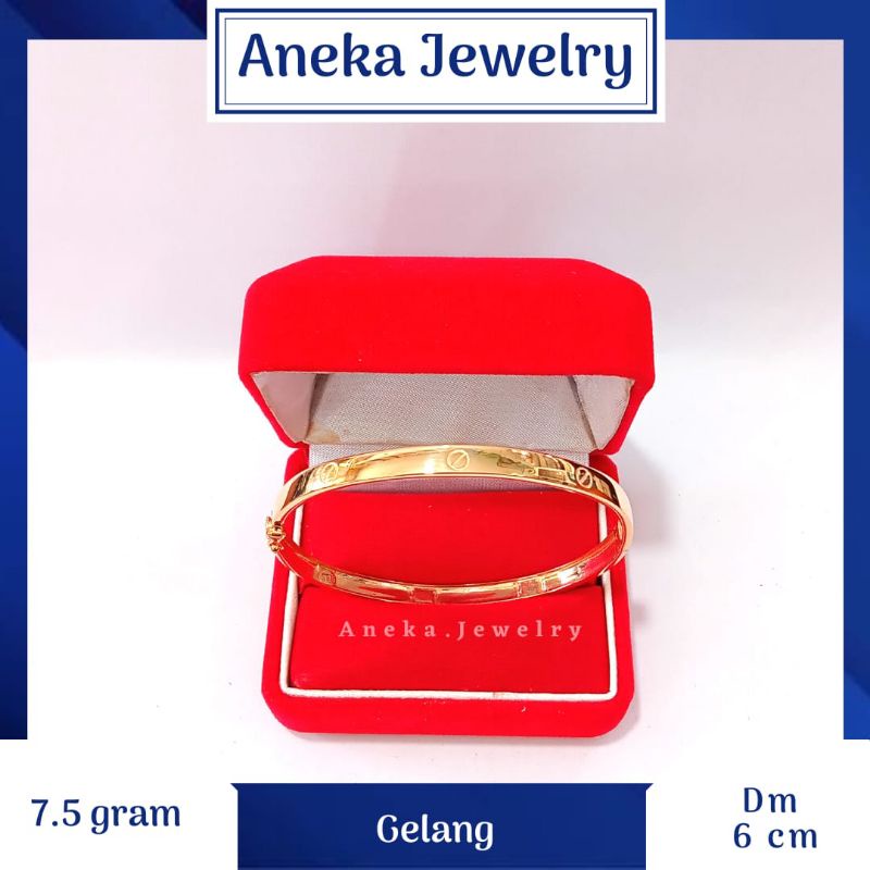 Gelang Pipa Ukir Variasi, Perak 925, Sepuh Emas Murni