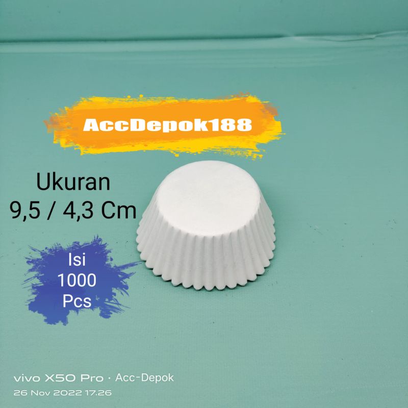 CAKE CASES 95 MM / 4,3 Cm / CUP CAKE CASE ALAS KUE WARNA PUTIH / MOTIF ISI 1000 PCS