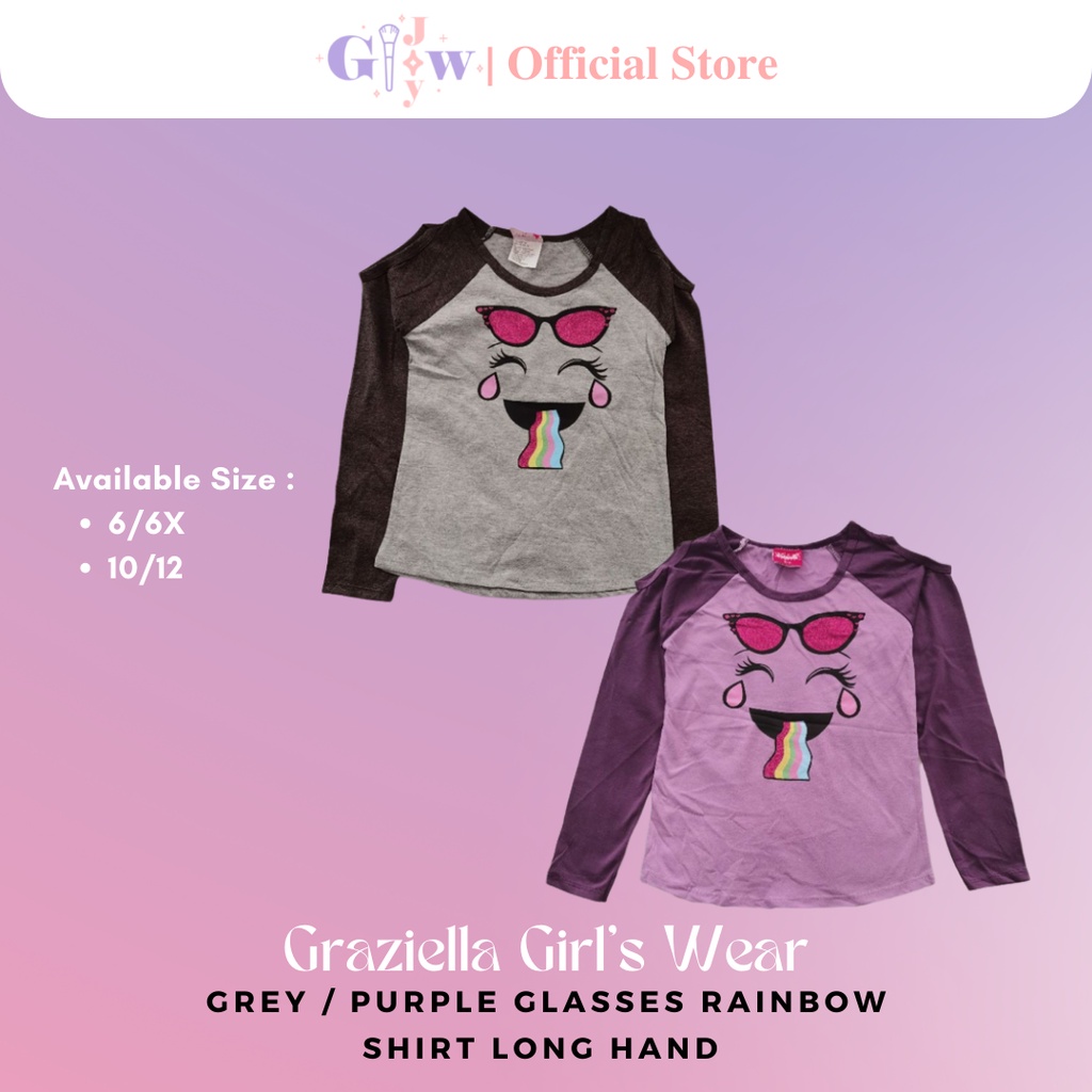 A5008-A5009 GRAZIELLA GIRL'S WEAR grey &amp; purple glasses rainbow shirt with a long hand / baju anak kecil bayi remaja girl bodysuit jumper pakaian perempuan laki laki cowo cewe cewek cowok kemeja overall lucu unik imut gemas gemes murah sisa ekspor export