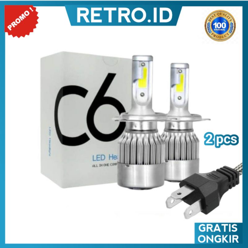 [ORIGINAL 100%] Lampu LED Mobil Headlight 2 pcs Lampu Utama Mobil LED COB Super Bright C6 H4 36W -