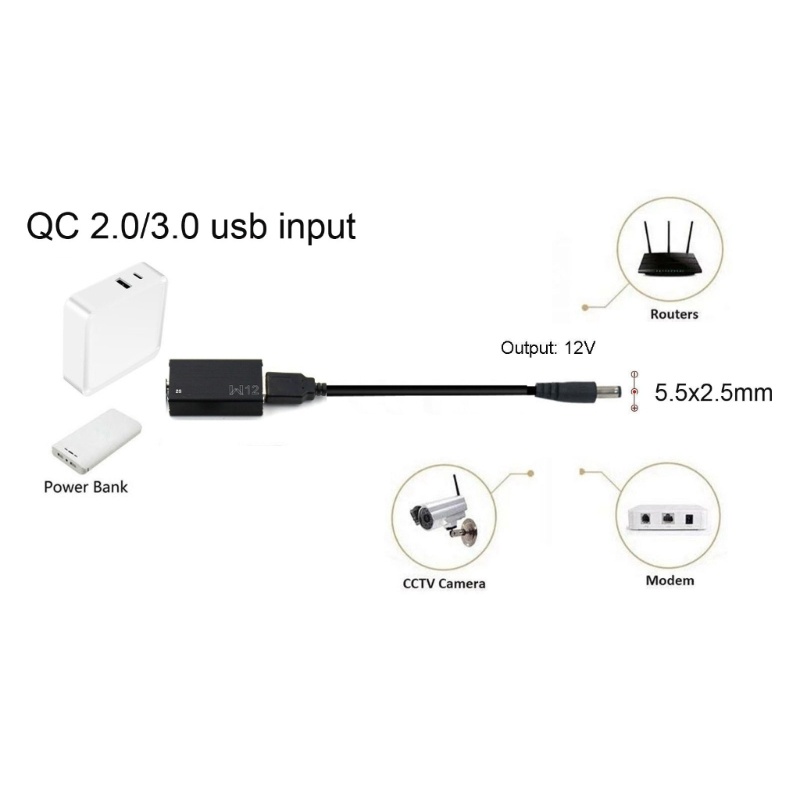 Cre QC3.0 USB-A Ke DC5.5x2.5mm Converter 12V 9V USB Boost Line Trigger Charging Cable Untuk Router WiFi, Speaker, Lampu LED