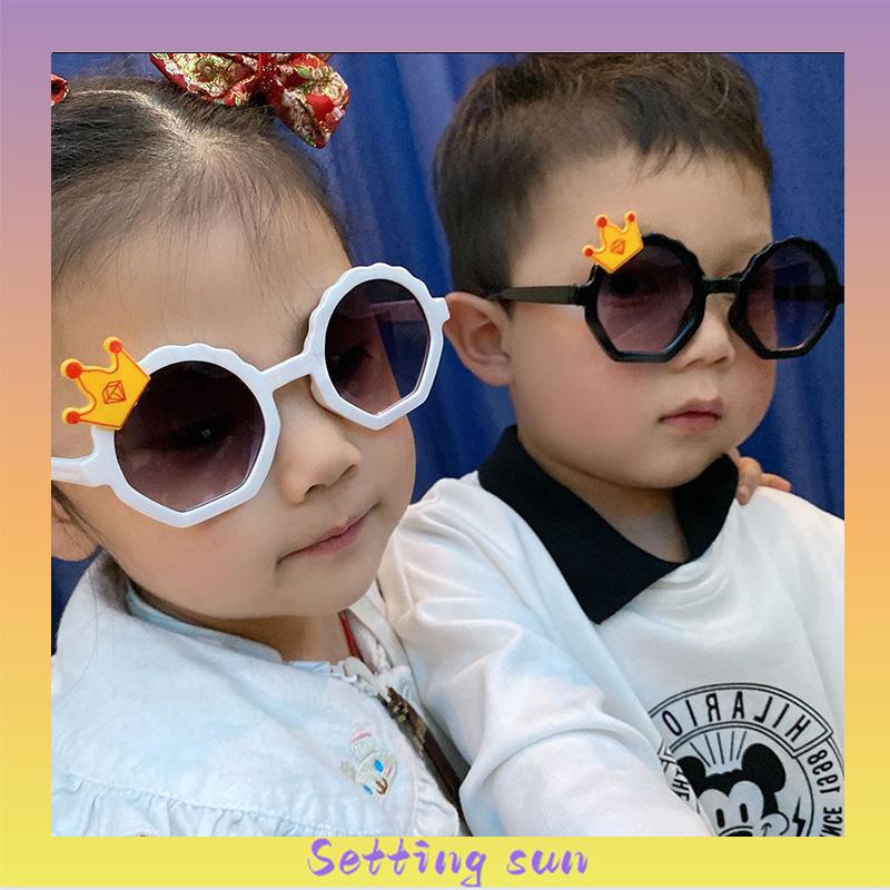 COD✨Kacamata Hitam Anak Kartun Bulat Crown Fashion Kacamata Untuk Anak-Anak TN
