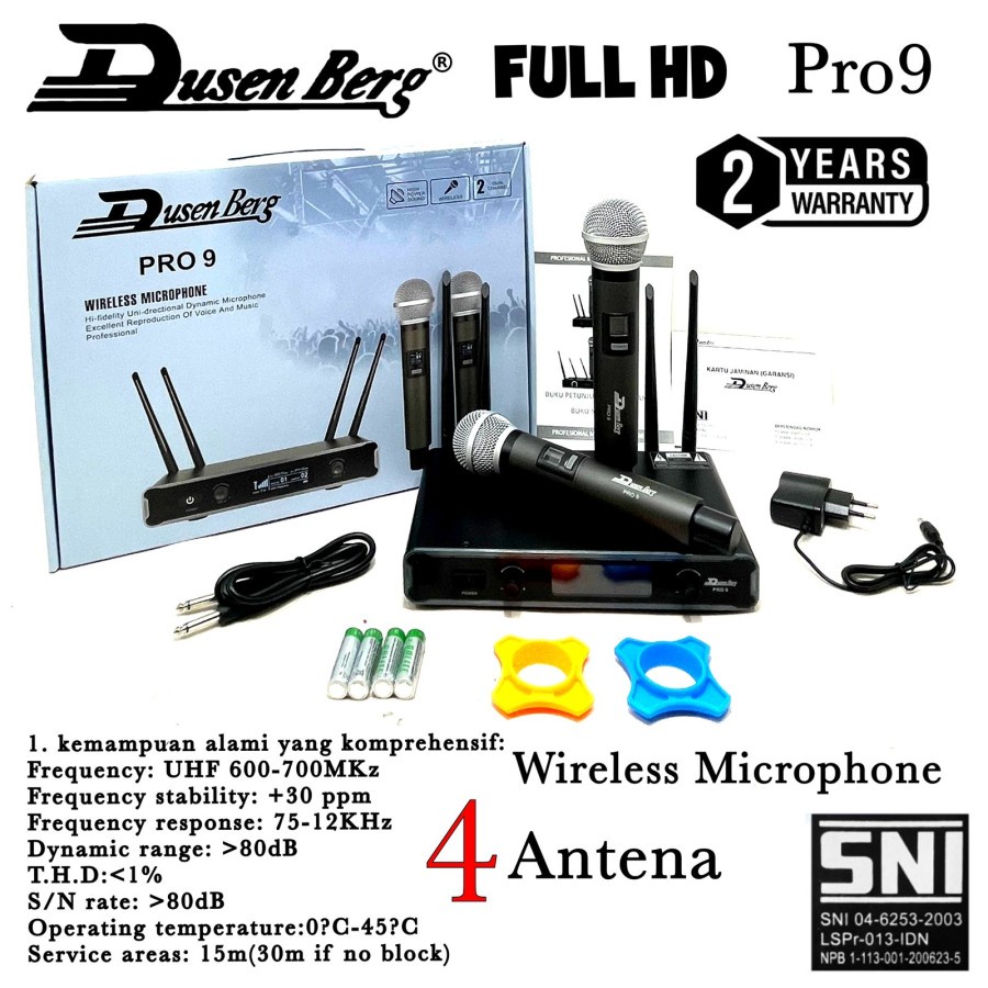 MICROPHONE MIC WIRELESS KARAOKE DUSENBERG PRO 9 UHF 2 MIC 4 ANTENA ORIGINAL