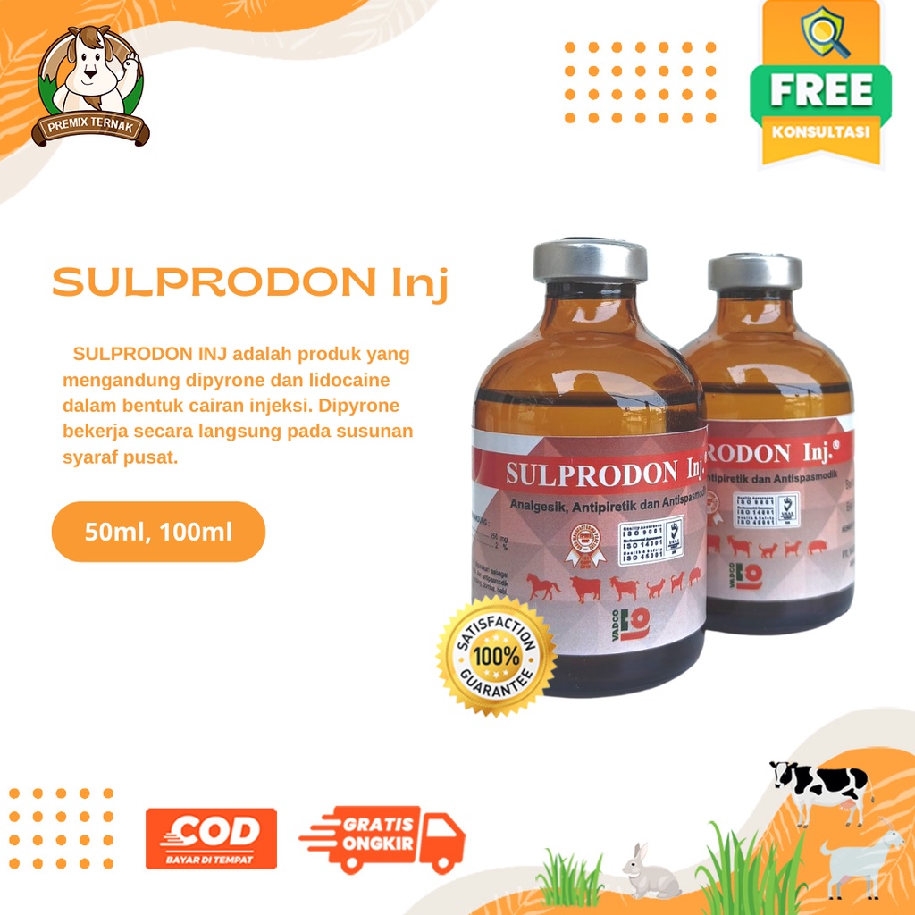 SULPRODON INJ 50ML dan SULPRODON 100ML - ANALGESIK ANTIPIRETIK &amp; ANTISPASMODIK - Obat Pereda Sakit Hewan Analgesik Antipiretik seperti sulpidon analdon