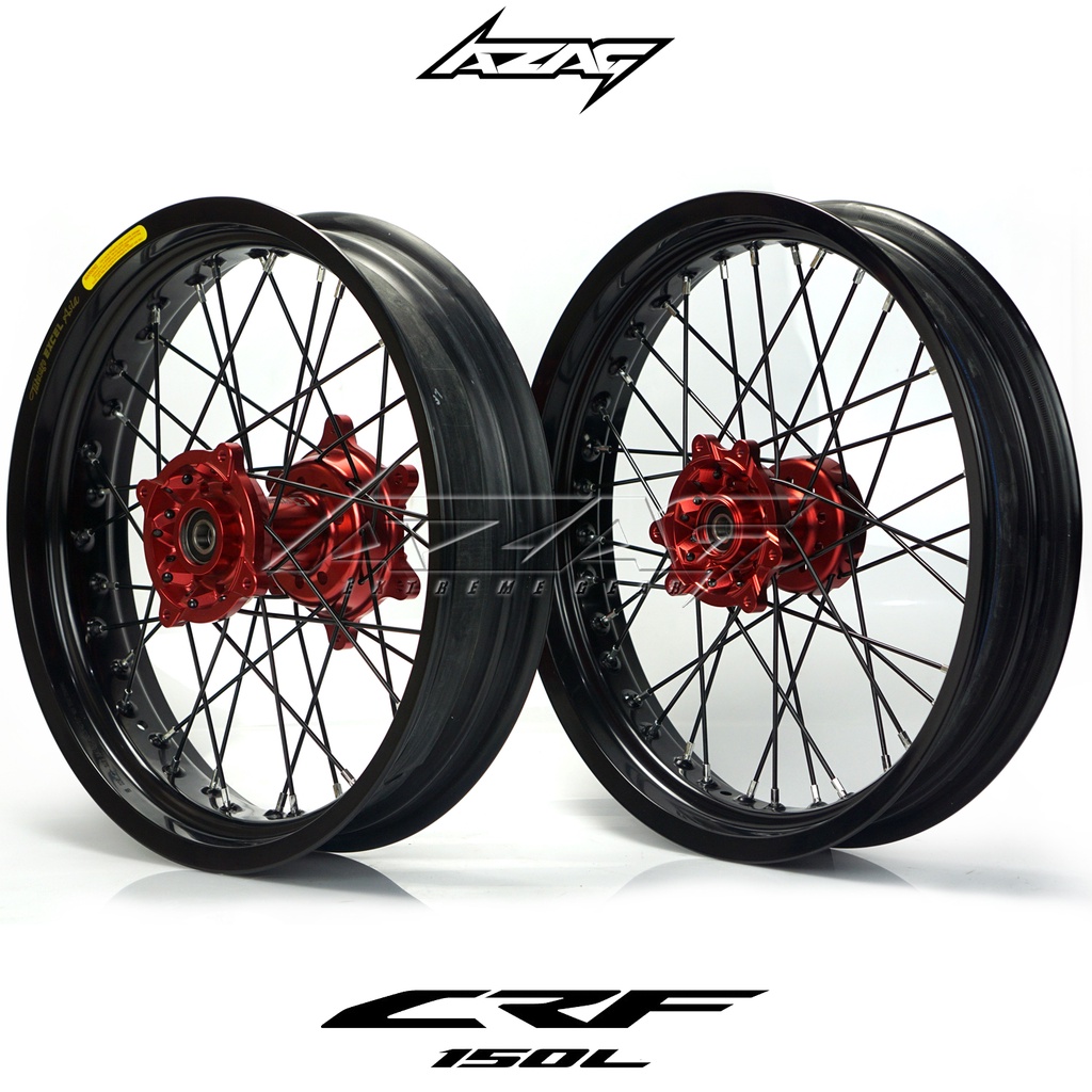 VELG SET SUPERMOTO HONDA CRF 150L TROMOL CNC RED VELG EXCEL 300 350