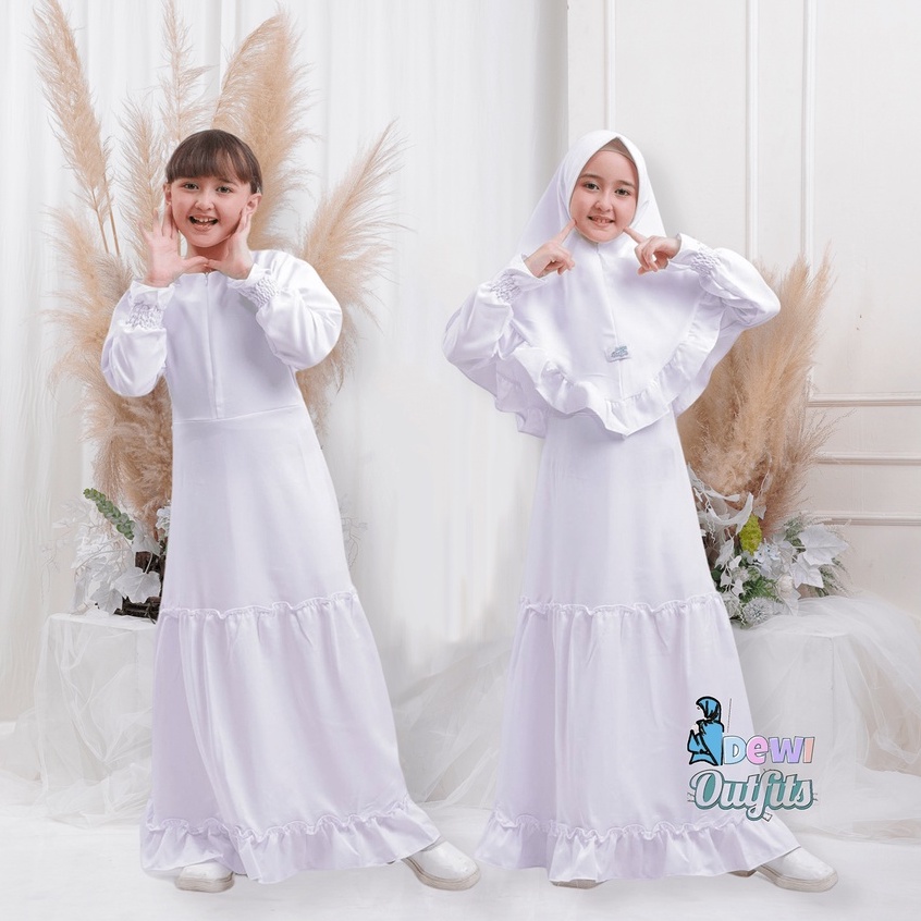 Baju Muslim Anak Perempuan / Gamis Putih Anak 2-14 Tahun/Gamis Syari Putih Anak/Gamis Manasik Haji