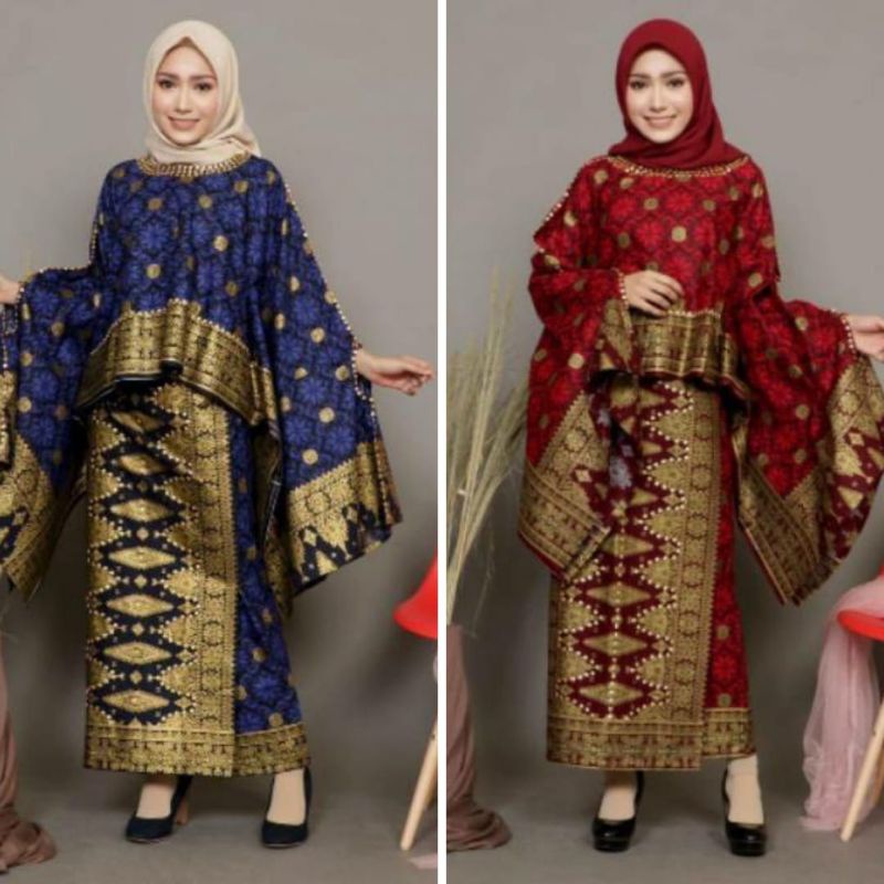 BAJU BATIK SONGKET PALEMBANG NAVY GOLD SETELAN WANITA KONDANGAN COUPLE PASANGAN KEBAYA MODERN KURUNG